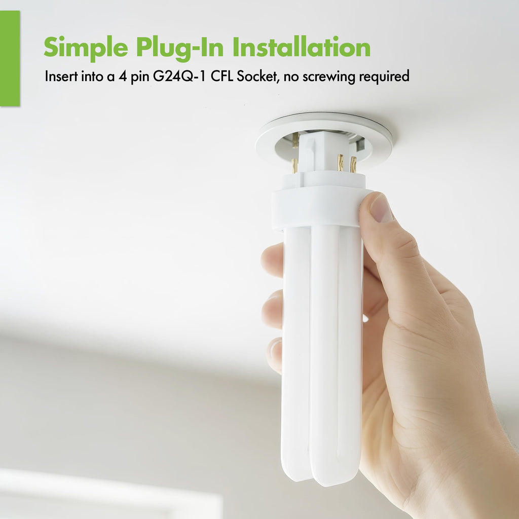 KOR (Pack of 4 13W CFL Double Tube Bulbs – G24Q-1 (4-Pin) Base – 3500K Soft White – Compatible Replacement for Sylvania CF13DD/E/835, Philips PL-C 13W/835/4P, GE F13DBX/835/ECO4P