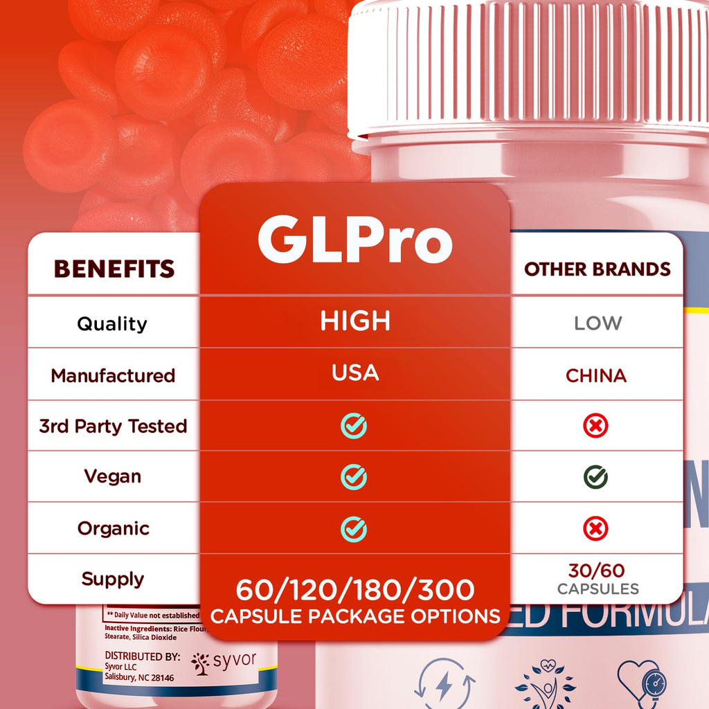 (3 Pack) GLPro Blood Capsules, Official GLPro Blood Health Support Pills with All Natural Ingredients, Advanced Formula Supplement with Maximum Strength Premium Vitamins for Women & Men (180 Capsules)
