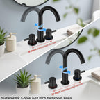 IUERASD Bathroom Faucet 3 Hole, Matte Black Bathroom Sink Faucet with Pop Up Drain, 8 inch Widespread Bathroom Faucet with 360° Swivel Spout, 2 Handle Vanity Faucet with Water Supply Hoses