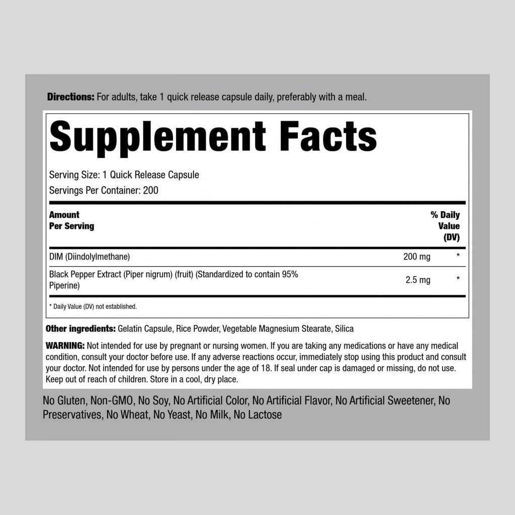 Piping Rock DIM Supplement | 200 mg | 200 Capsules