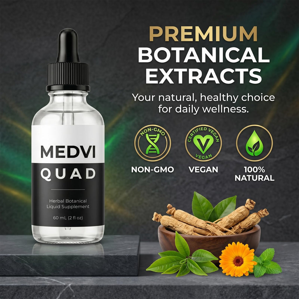 Medvi Quad Liquid Drops for Man - Maca Root, Ginseng, Thin Leaf and Other Formula, Daily Energy Support