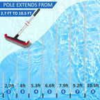Swimming Pool Brush with Pole - 17.5" Wall Brush with 10FT Adjustable Aluminum Pole, Nylon Bristles, Curved Ends, EZ Clip Handle, Pool Brush for Cleaning Walls, Tiles & Floors