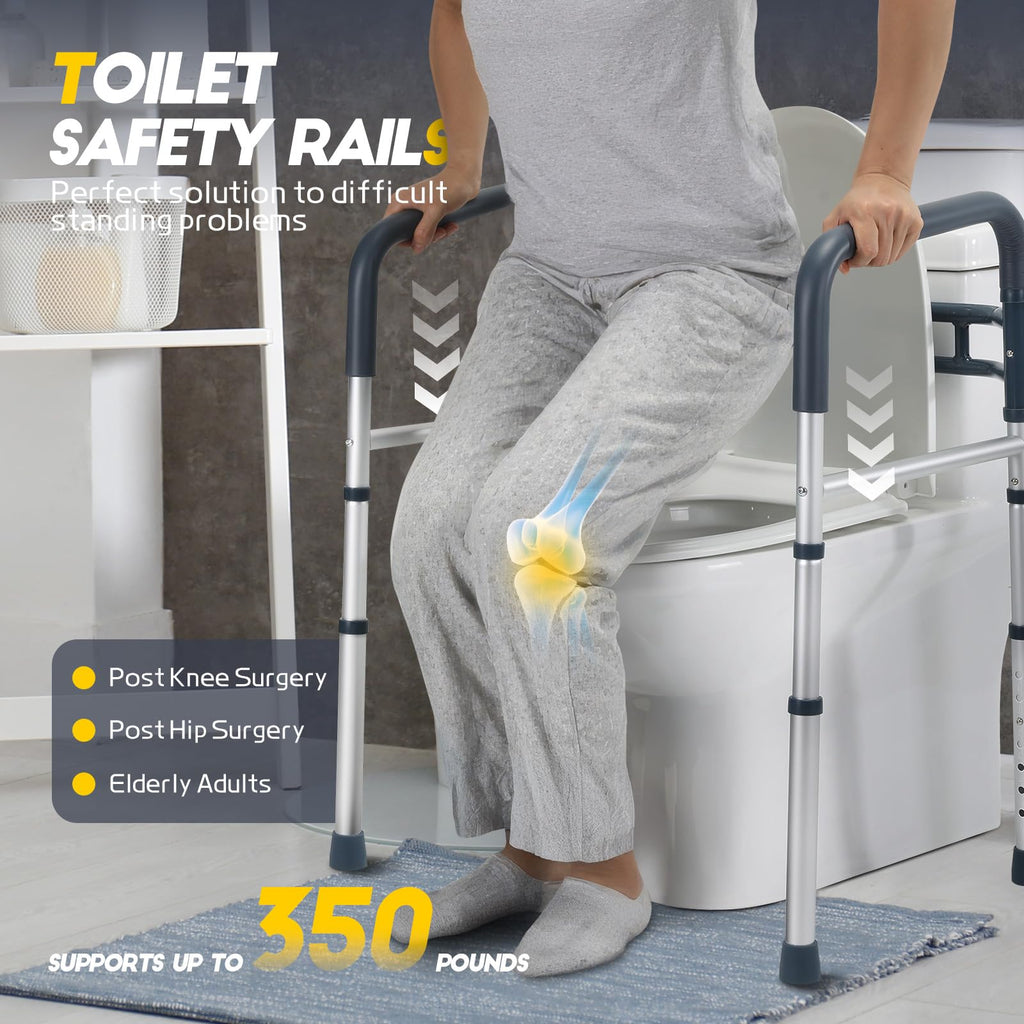 Lianjindun Toilet Safety Rails, Folding & Portable Bathroom Toilet Handles for Elderly, Seniors, Handicap & Disabled, Adjustable Toilet Safety Frame Fit Any Toilets (350 LB)