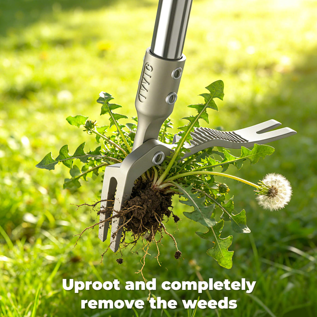 IVVIC One-Piece Stand Up Weed Puller Tool with Long Handle, 47" Assembleless Stainless Steel Garden Weeder Dandelion Root Removal Without Kneeling