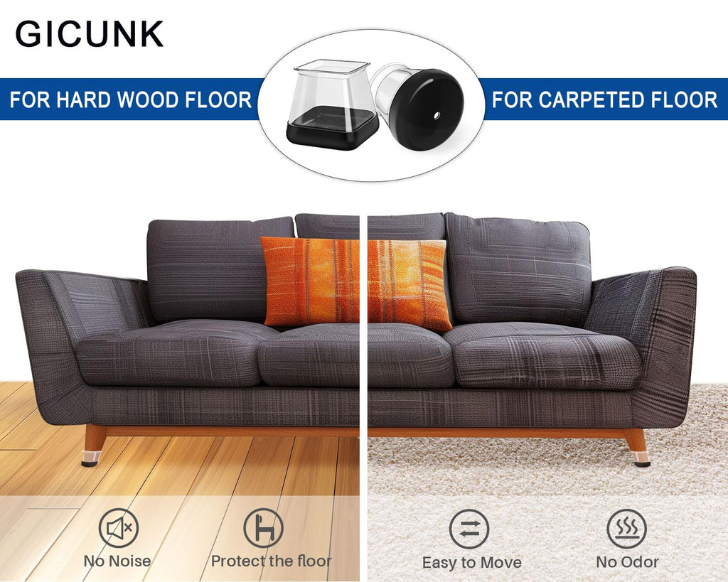 28 Pcs Chair Leg Sliders for Carpet, Square Chair Leg Floor Protectors Glides, Silicone Furniture Leg Protectors Caps, Carpet Protectors Table Feet Teflon Covers Pads (Fit:1-1/8" ~ 1-1/2")