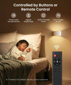FULEN Motion Sensor Wall Light with Remote Control 3 Colors Wireless Wall Sconces LED Indoor Up and Down Wall Lamp 5000mAh Rechargeable Battery Powered Wall Lamps Brightness Adjustable, White 2 Pack