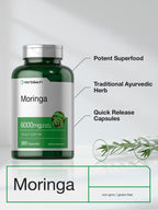 Horbäach Moringa Oleifera | 300 Powder Capsules | Non-GMO and Gluten Free Extract Formula | Complete Green Superfood