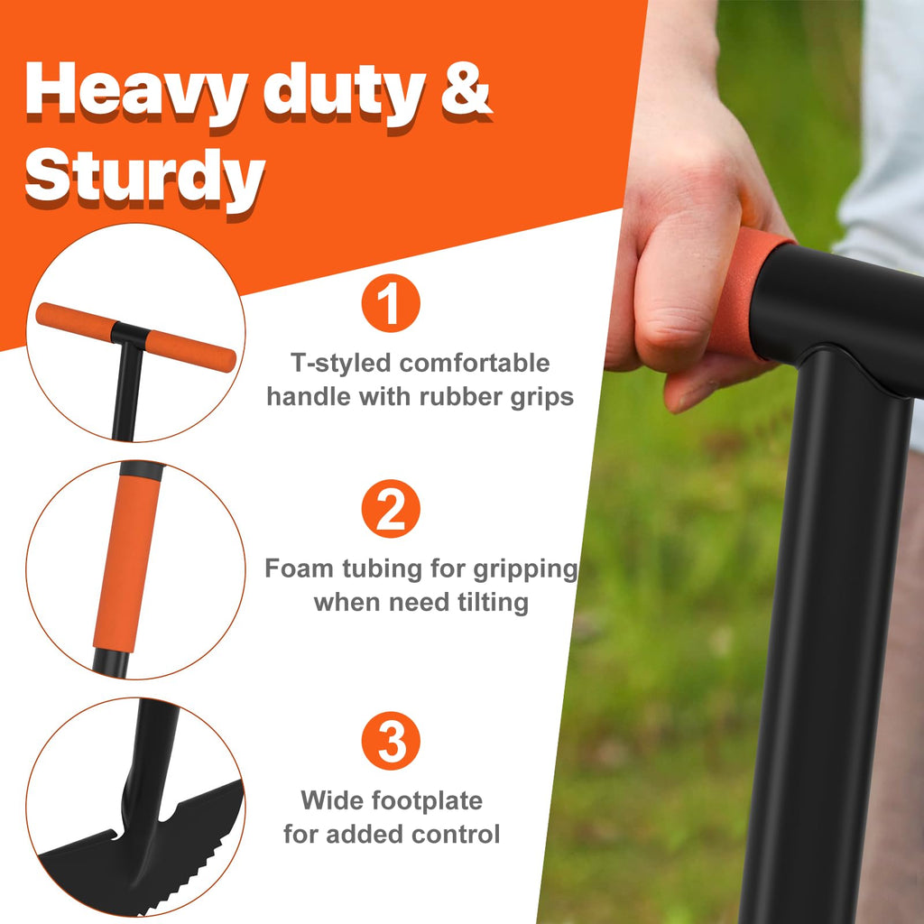 ATUHOLA Manual Edger Lawn Tool, 41-inch Lawn Edger with Saw Tooth Blade, Half Moon Hand Edger with Metal Shaft, T-Grip Handle, Heavy Duty Garden Edger Tool for Sidewalk, Grass, Yard, Landscape