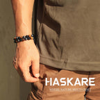 HASKARE Triple Protection Bracelet for Men - Genuine Tigers Eye Black Obsidian Hematite 8mm Natural Stone Beads Stretchy Healing Crystal Jewelry, Anxiety Relief Energy, Ideal for Dad Husband Christmas Birthday