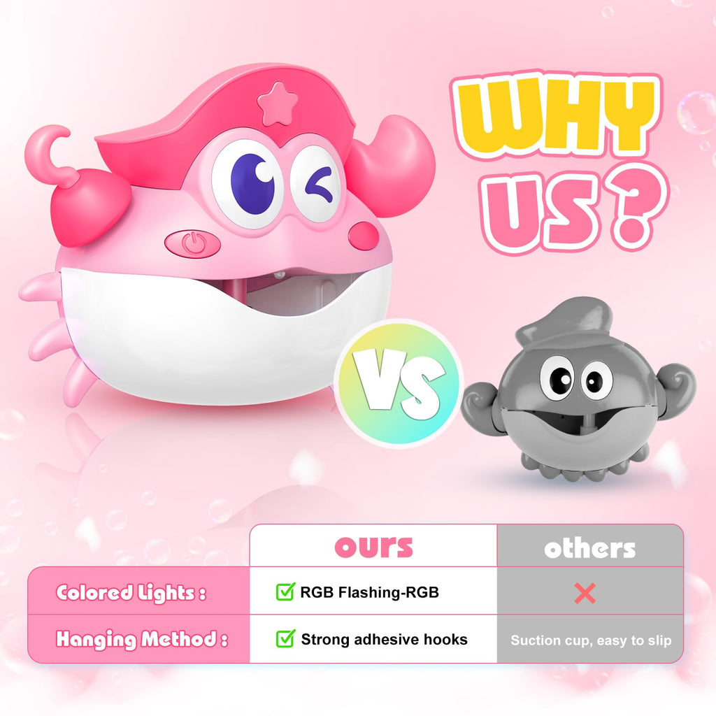 Bath Toys,Crab Baby Bath Toys Light Up Bath Bubble Machine with Colourful RGB Light Great Birthday Gift for Boys and Girls Toddler Toy for Kids Ages 1-3 4-8