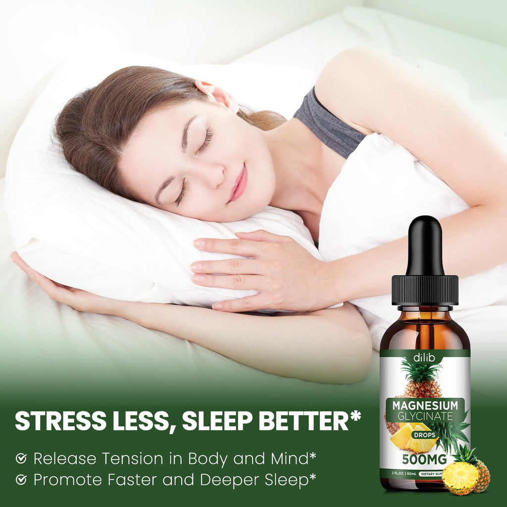 Magnesium Glycinate Supplement, Liquid Magnesium Glycinate Liquid Drops 500mg-Support Stress Relief, Relaxation, Mood, Sleep, Bone & Muscle-2 Fl Oz, Vegan, Pineapple Flavor