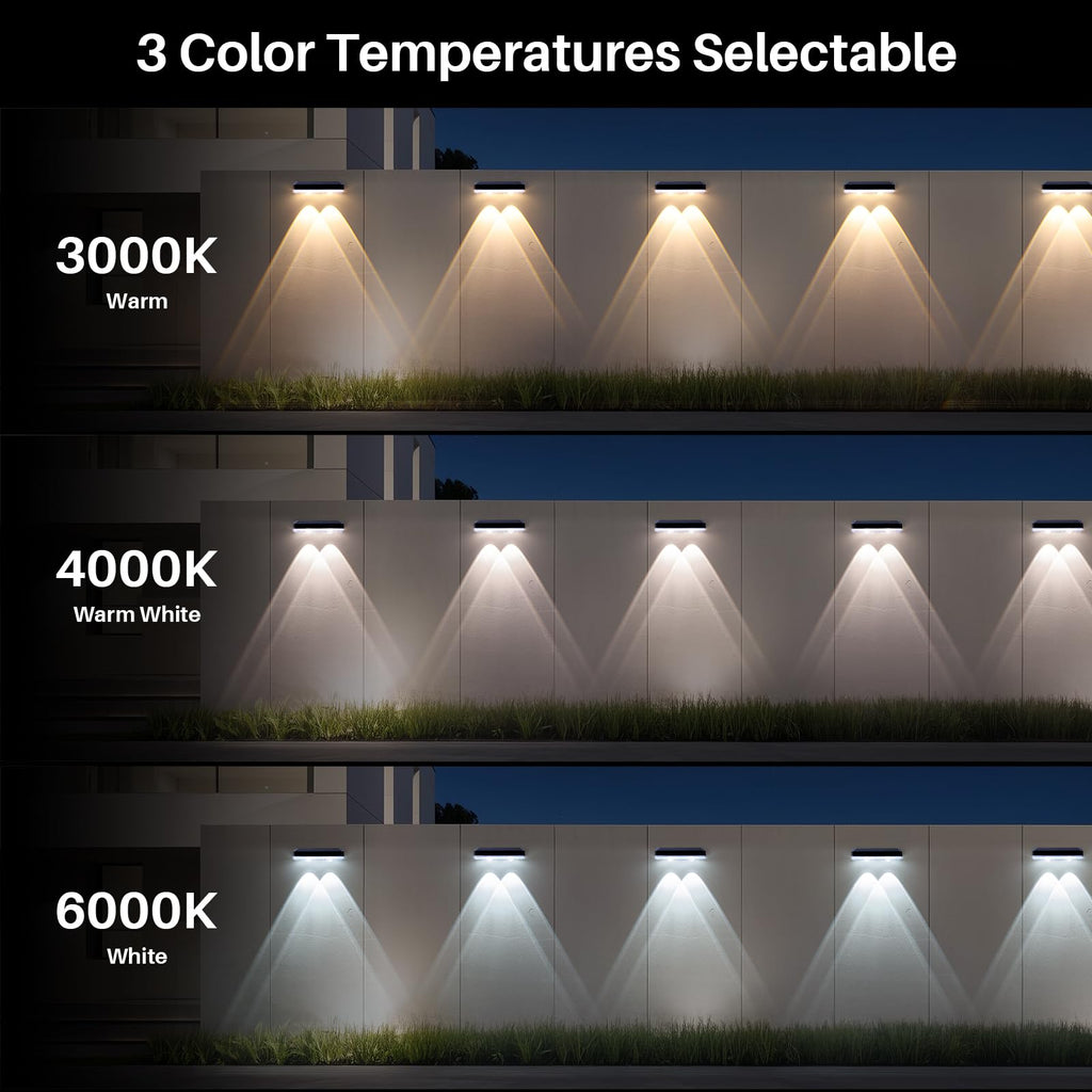 XmnSoly Solar Fence Lights 8 Pack Bright LED Lens Downlights Waterproof 3000K/4000K/6000K 3 Modes Dusk to Dawn Deck Lighting Solar Powered for Step, Porch