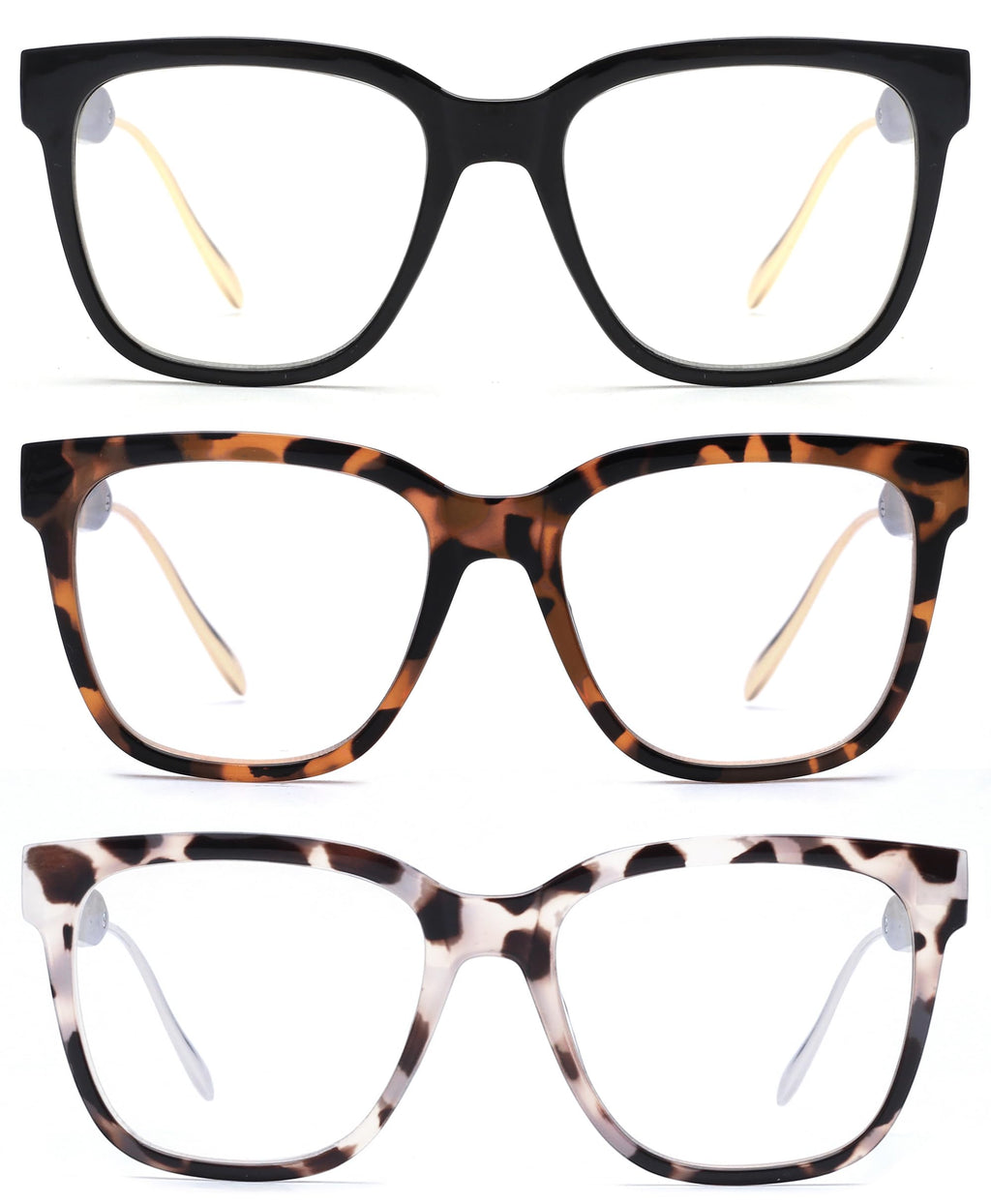 JM Oversized Reading Glasses for Women - Square Stylish Readers for Woman Men/W Blue Light Blocking Trendy Womens Computer Reader Eye Glass Fashion Bluelight Eyeglasses/W Large Frames Clear Lens(1.50)