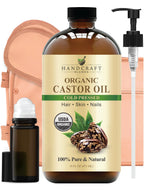 Handcraft Blends Cold-Pressed Organic Castor Oil 16 Fl Oz | Glass Bottle | Roll on Bottle | Reusable Wraps | Durable Comfortable Pack Wraps | Adjustable Elastic Straps | Neck and Stomach