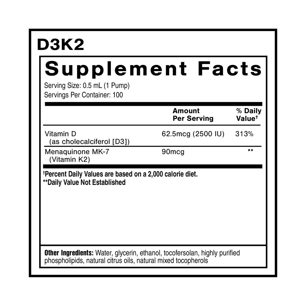Quicksilver Scientific Nanoemulsified D3K2 - Emulsified Liquid Vitamin D3 + K2 MK7 Liposomal Supplement for Heart, Bone Health + Immune Support - Bioactive 2500IU for Enhanced Absorption (1.7oz/50ml)