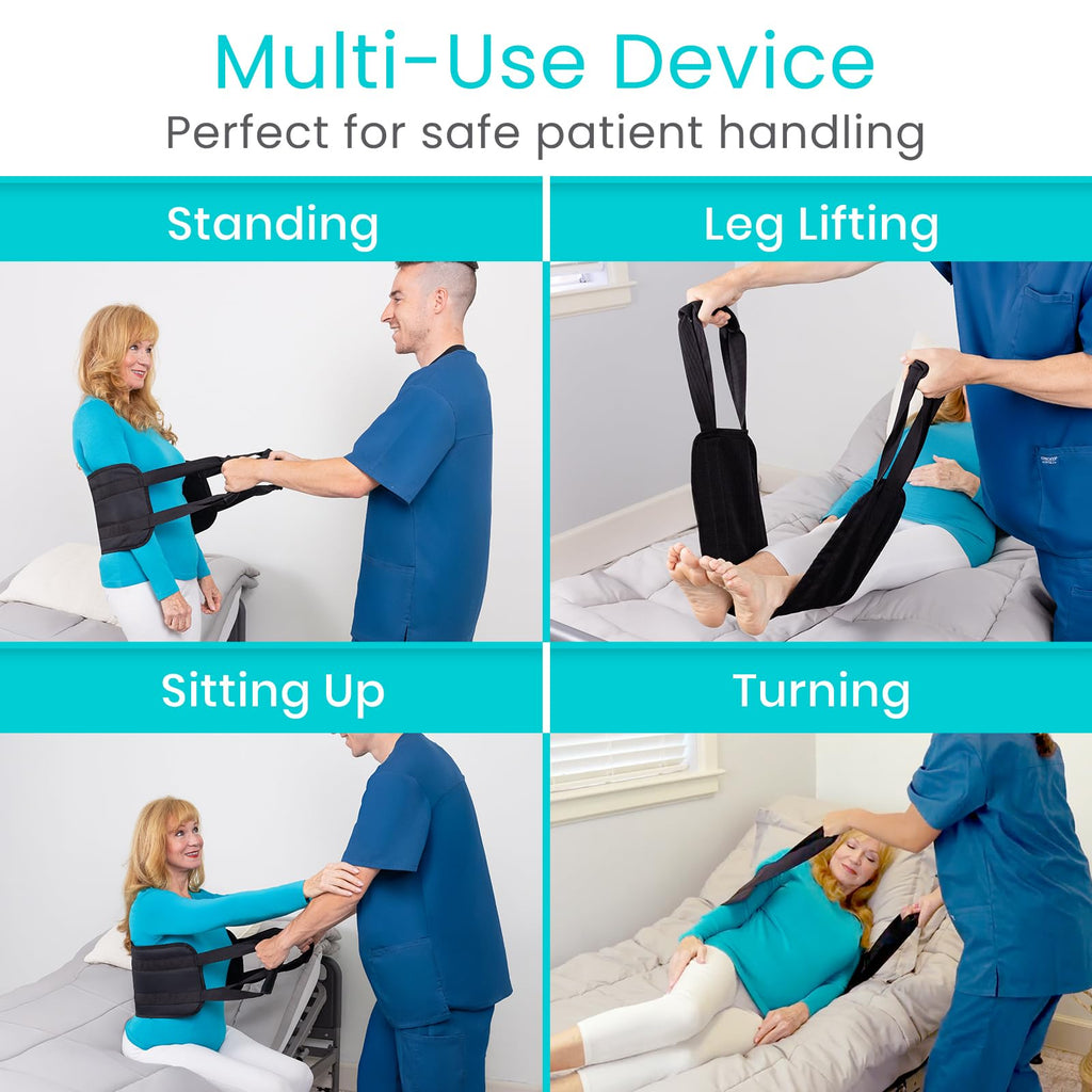 Vive Standard Transfer Sling (31.5 Inch) - Gait Belt for Elderly & Disabled - Patient Lifting Aid for Seniors & Injured - Bed & Wheelchair Transfer for Home Use (Black)