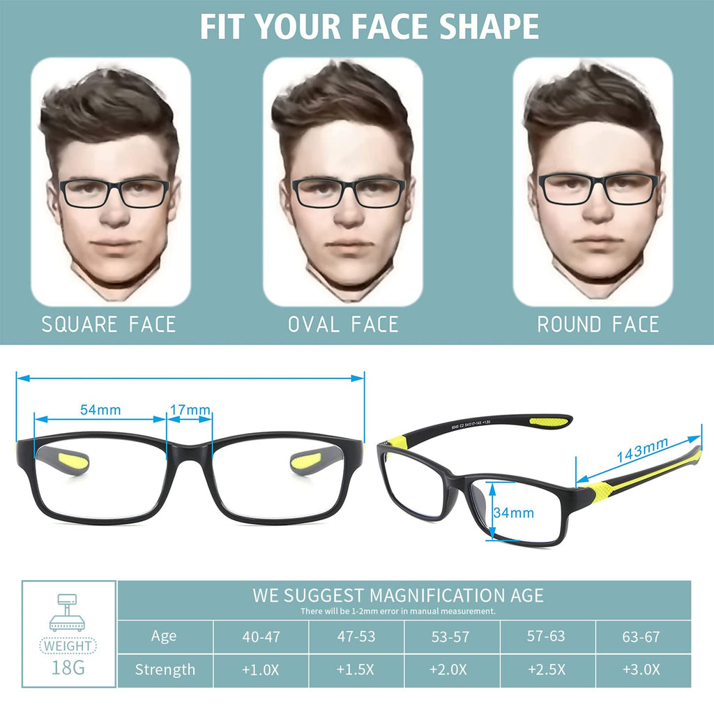 SUNAMOY Wide Reading Glasses For Men Blue Light Blocking Computer Readers Stylish Designer Sport Cheater Large Head Frame Nice Black Photochromic Tinted Dark Transition Eyeglasses 2 Packs