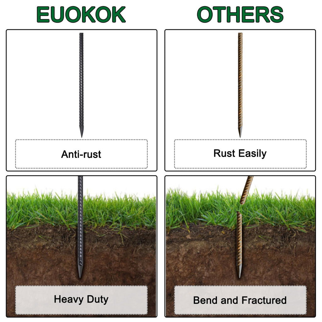 EUOKOK Rebar Stakes 24 Inch Straight Metal Spikes (40pcs) Ground Anchors