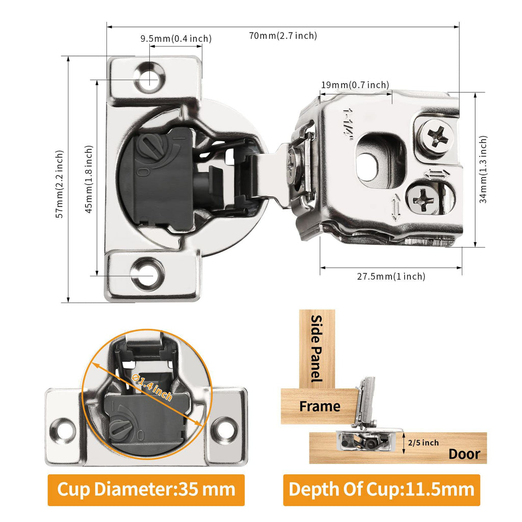 Chibery 30 Pack 1-1/4" 4D Overlay Soft Close Concealed Hinges for Face Frame Door, Control Closing Speed, Smooth Slow Self Closing Hinges, Satin Nickel, 105° Open Angle Stainless Steel Cabinet Hinge