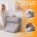 Ruqmuis 4PCS Wedge Pillow Set for After Surgery, Adjustable Back Pillow for Bed Sitting up, Acid Reflux, Bed Wedge Pillow Headboard for Sleeping&Snoring, Orthopedic Pillow for Post Surgery, Plush Grey