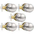 Vesmikit 5 Pack Brushed Nickel Door Knob, Round Interior Door Knobs for Hallway Closet, Non-Locking Passage Door Knobs, Keyless Door Handles for Left/Right Handle Doors