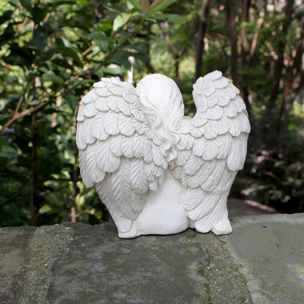 JARPSIRY Angel Garden Statue, Sitting Angel Sculpture, Resin Angel with Bird Figurine for Patio Yard Porch Lawn Outdoor Decor Home Shelf Sitter Memorial Spiritual Gifts