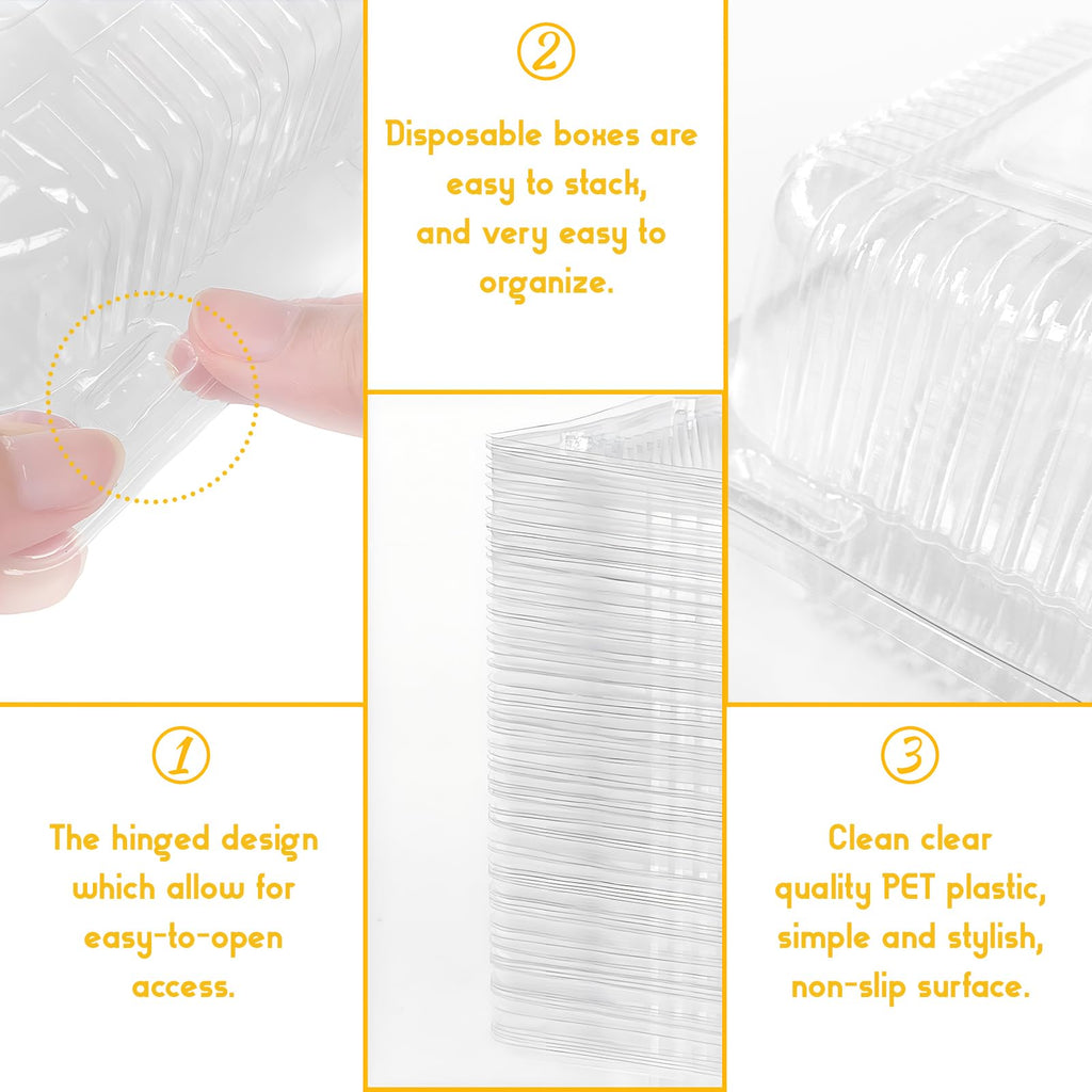 Qyyiguf 200 PCS Clear Plastic Square Hinged Containers,Disposable To Go Containers with Lids,Clamshell Food Containers for Sandwiches,Dessert,Cakes,Cookies,Salads,Pasta(5.3x4.7x2.8 In), 41wsdSDF