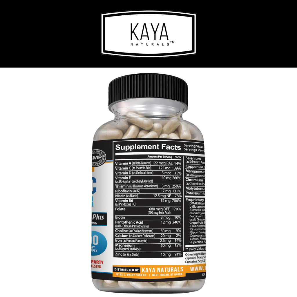 Kaya Naturals - Nootropic Brain Booster - for Memory & Focus - Brain Support Supplement - Focus & Concentration & Learning Accuracy - Cognitive Function - 180 Count (180 Count (Pack of 1)