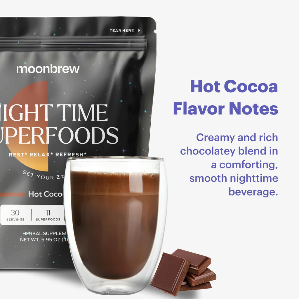 MoonBrew Nighttime Magnesium Hot Cocoa, Natural Sleep Aid Drink Mix for Adults - Calming Melatonin-Free Sleep Support - Sleepy Hot Chocolate Powder with L-Theanine, Passionflower & Zinc Glycinate