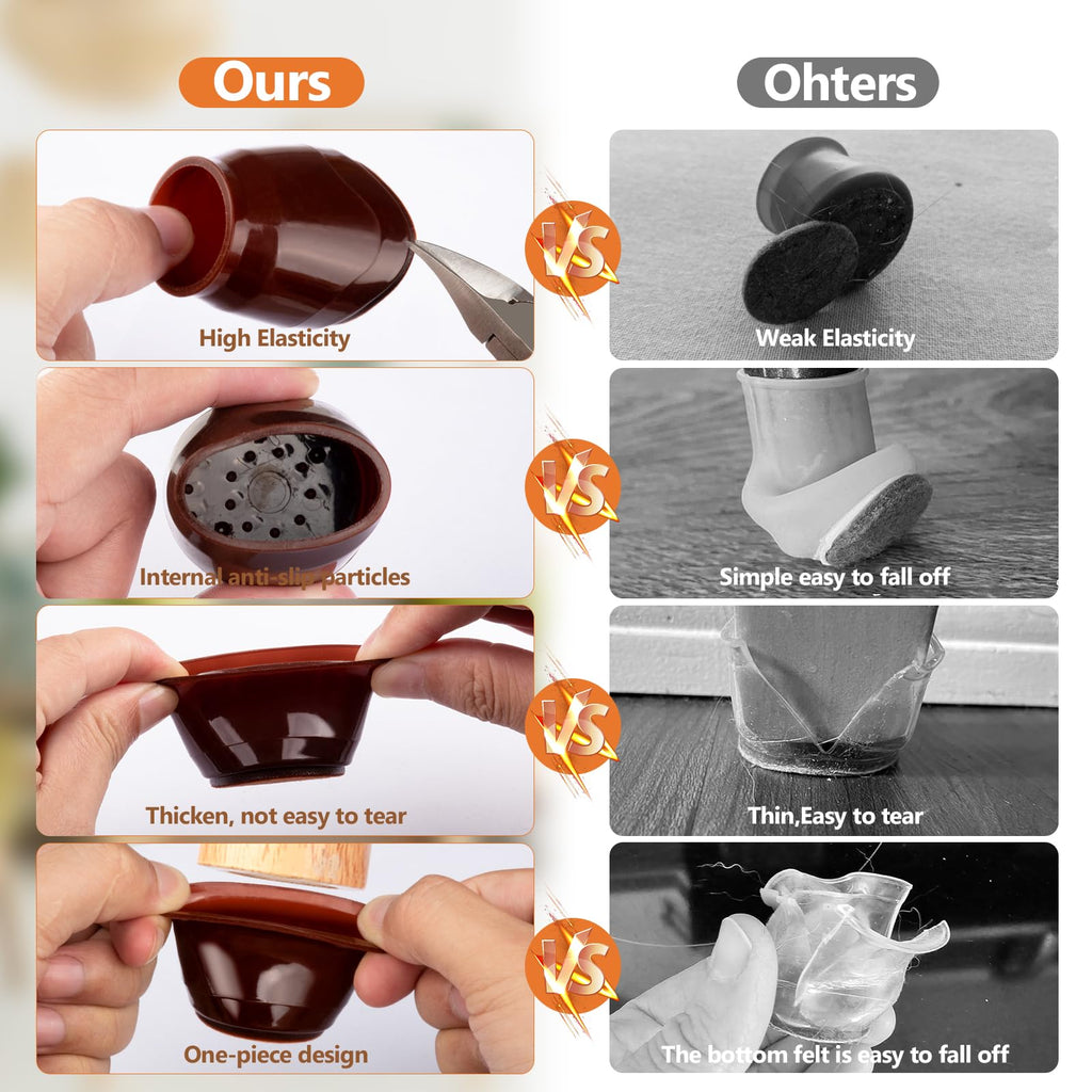 16pcs Round Chair Leg Floor Protectors, Felt Pads Chair Leg Protectors for Hardwood Floors, Silicone Furniture Feet Cups Covers Felt Pads, Prevents Scratches & Reduce Noise, Brown, Small