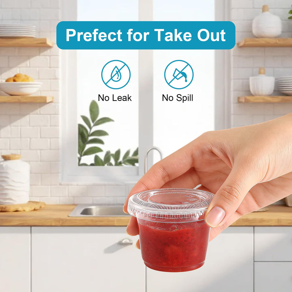 Lamosi 500 Set 1 oz Jello Shot Cups with Lids, Small Plastic Food Portion Condiment Cups with Lids, Food Safe Disposable Soufflé Storage Containers for Salad, Dressing, Sauce, Dipping, Snacks