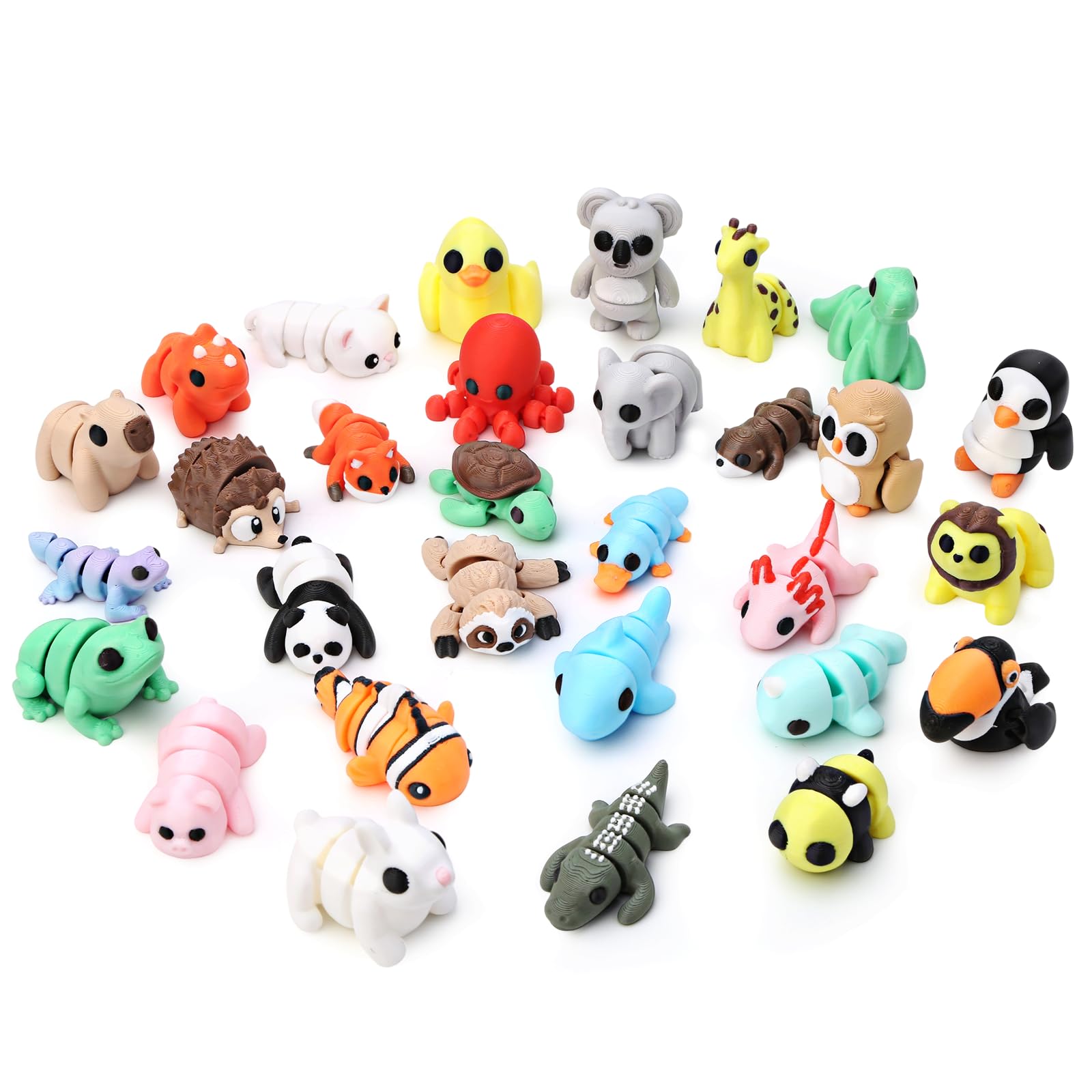 Gencokok 30PCS 3D Printed Animals Set, 1.96In Mini 3D Printed Animals, Animal Figurines Exquisite Cute Pocket Pets Toy, Cute Articulated Flexible Fidget Toy for Desk Decoration, Party Favors
