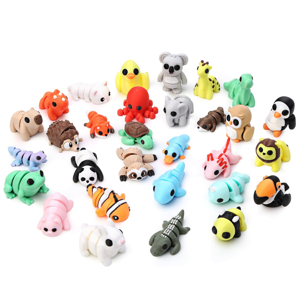 Gencokok 30PCS 3D Printed Animals Set, 1.96In Mini 3D Printed Animals, Animal Figurines Exquisite Cute Pocket Pets Toy, Cute Articulated Flexible Fidget Toy for Desk Decoration, Party Favors