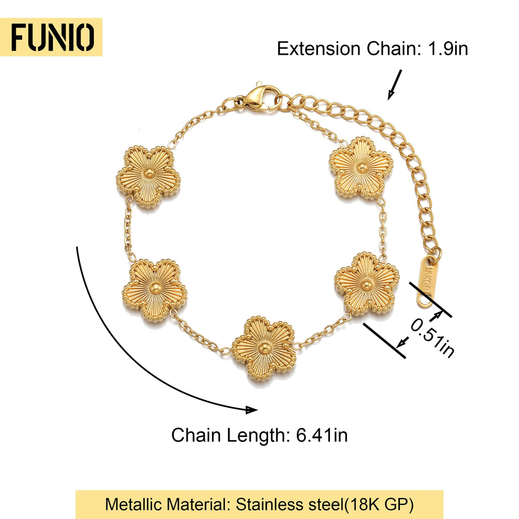 FUNIO 18K Gold Plated Van cleef Clover Bracelet Love bangle Set for Women - Stack Friendship Bracelet Lucky Link Bracelets Jewelry Gifts Trendy for Women