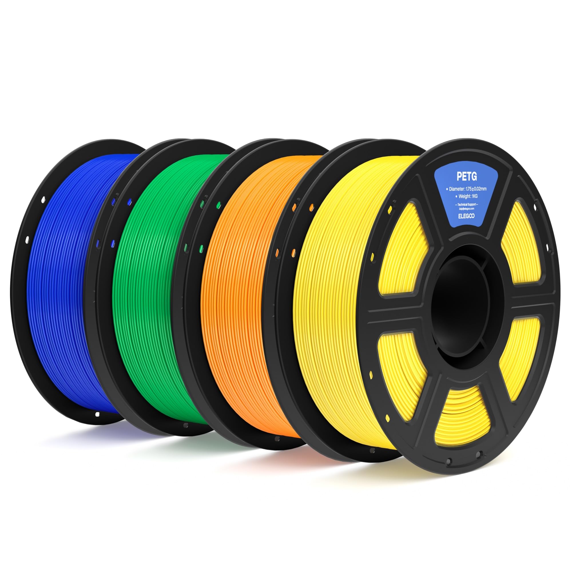 ELEGOO PETG 3D Printer Filament 1.75mm Bundle 4KG Yellow/Orange/Green/Blue