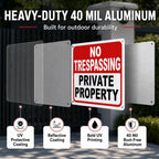4 Pack No Trespassing Signs Private Property – 10x7 Inch 40 Mil Rust Free Aluminum, Reflective Warning Signs, UV Printed, Weatherproof Outdoor High Visibility Security Sign for Fence, Gate & Yard