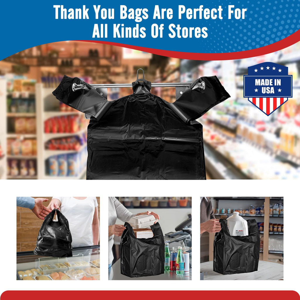 Fuxury 500 Count Plastic Grocery Shopping T-shirt Bags Black with Handles