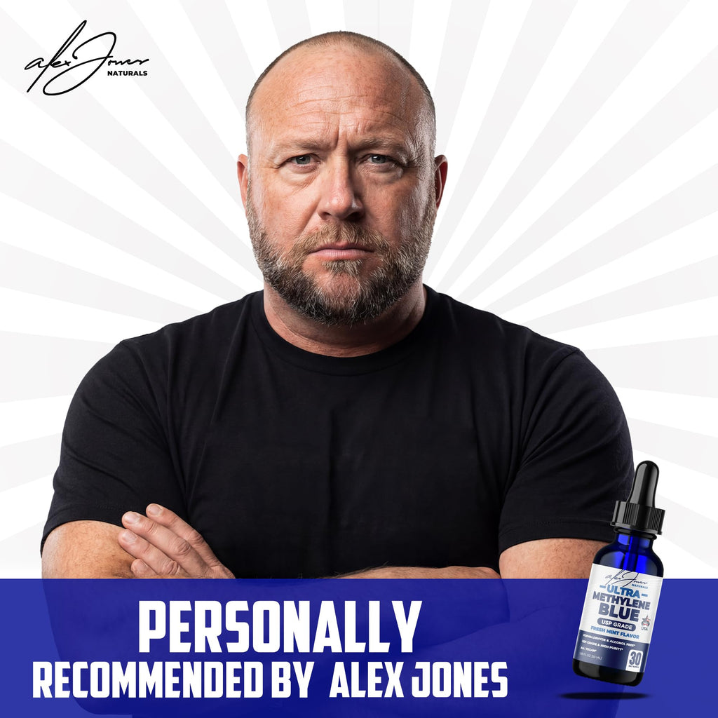 Alex Jones Ultra Methylene Blue Drops 1% USP Grade High Purity Solution – Fresh Mint Flavored, 50 mL (1.69 fl oz) Dropper Bottle – Organic Methylene Blue - 30 Day Supply