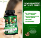 Potent Garden Super Greens Capsules, Fruits and Veggies Supplement, Organic Greens Tablets with Alfalfa Beet Root & Tart Cherry, Daily Nutrition Support, 60 Ct