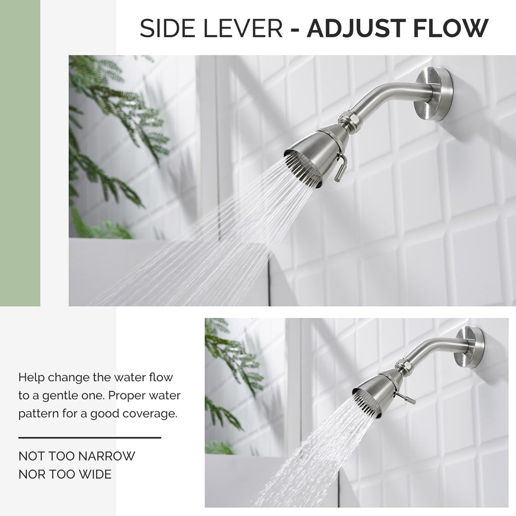 Angle Simple Shower Head, Brass High Flow Shower Sprayer Head, Adjustable Angle and Water Flow, G 1/2, Brushed Nickel
