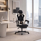 Kslysuty Desk Computer Gaming Chair - High Back Ergonomic Office Chair with Footrest and Lumbar Support, Swivel Comfy Home Gamer Video Game Chairs with Pocket Spring Cushion for Adults (White Leather)