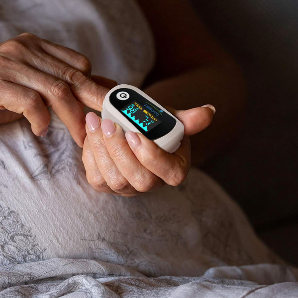 Innovo iP900BP-B Fingertip Pulse Oximeter, Blood Oxygen Monitor with Free App, Plethysmograph, and Perfusion Index (with Bluetooth)