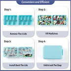 NEW Foldable & Double Protection Portable Weekly Pill Organizer 2 Times A Day with Etched Labels, AM PM 7 Day Week Medicine Box, Daily Travel Pill Case Dispenser for Vitamin, Supplement - Sky Blue