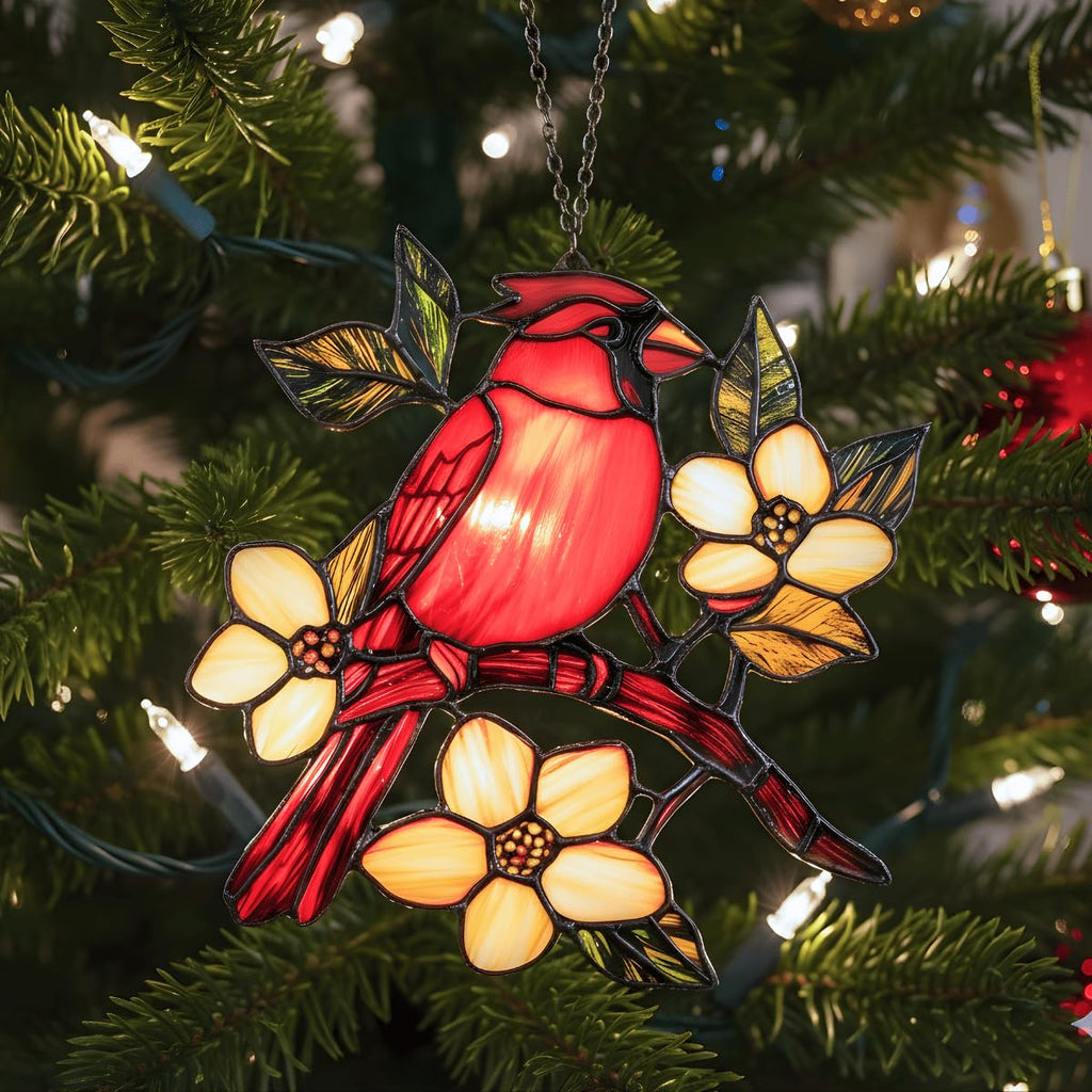 GIKZO Cardinal Resin Suncatcher Size 6 Inches, Boho Stained Glass Effect Memorial Window Hanging Garden Decor, Gift for Mother's Day Mom Grandma Wife Women