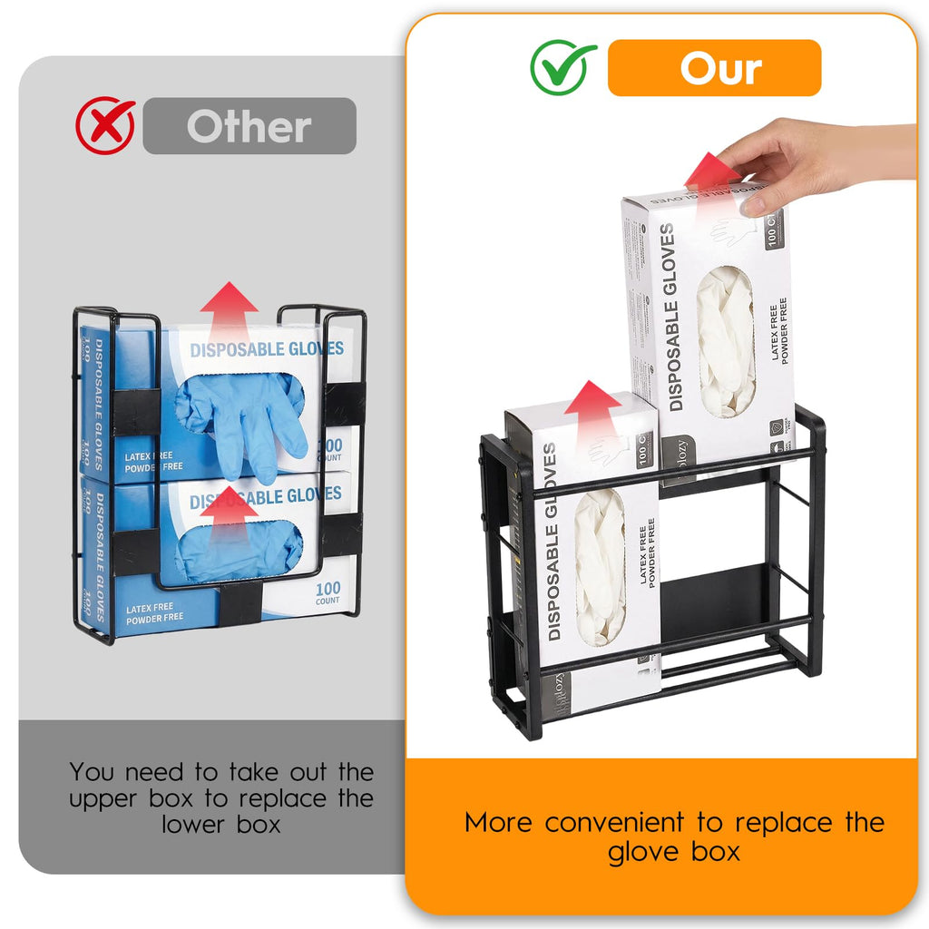 Magnetic Glove Holder for wall Mount,Holds Up to 2 Boxes,Wall & Refrigerator Mount,Metal Glove Box Holder Wall Mount for Rubber Latex Disposable Gloves Facial Tissue and Storag(Black)