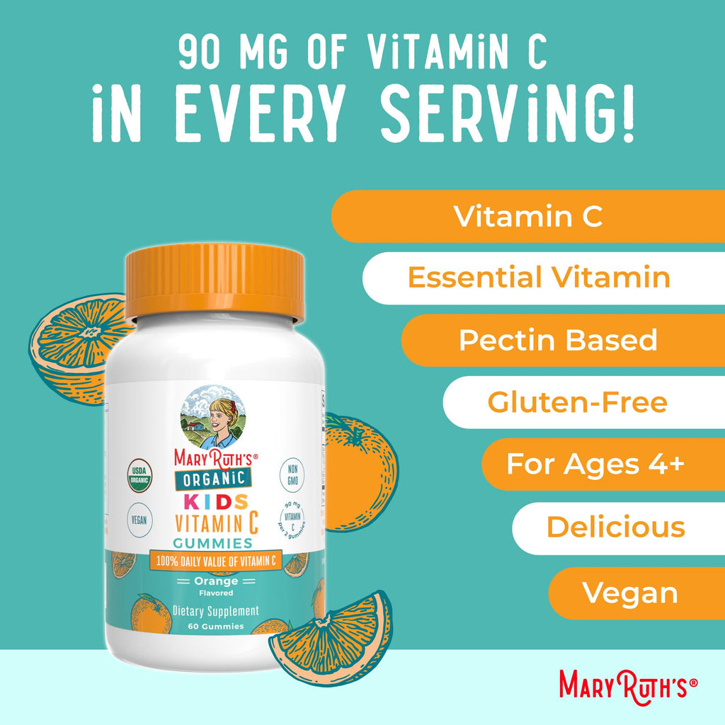 MaryRuth Organics Kids Vitamin C Gummies | Supplement for Immune Support & Overall Health | Vitamin C for Kids Ages 4+ | USDA Organic | Vegan | Non-GMO | 60 Servings