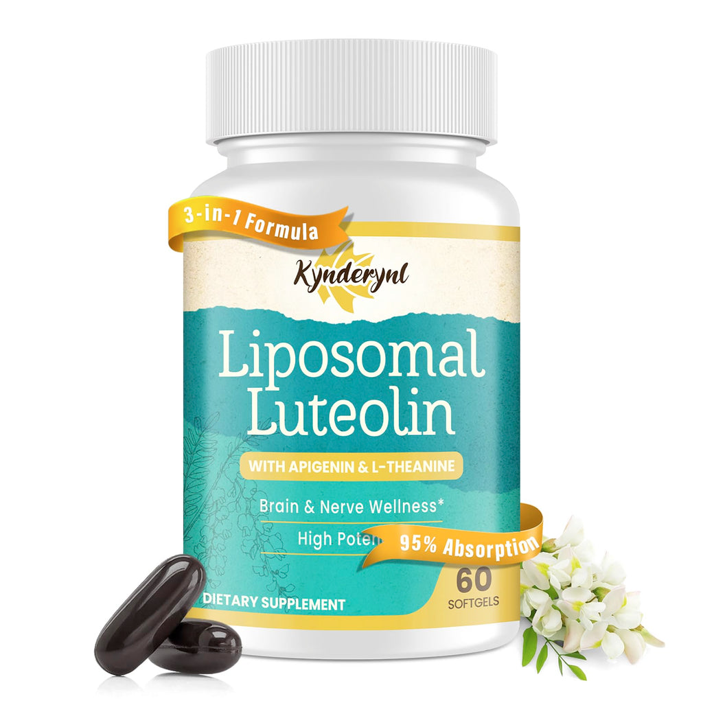 Kynderynl Liposomal Luteolin 200mg – Luteolin Supplement & Brain Supplement for Memory and Focus with Apigenin & L-Theanine – Non-GMO, Gluten-Free, 60 Softgels