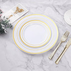 BESTVIP 100Pcs Gold Plastic Plates, 10.25 Inch Disposable Dinner Plates