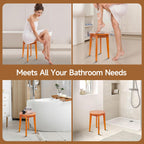 KISENG Round 16 Inch Bamboo Waterproof Shower Bathroom Stool Chair, Duty Wooden Bath Corner Shaving Legs Bench Seat (Honey Bamboo, XL)