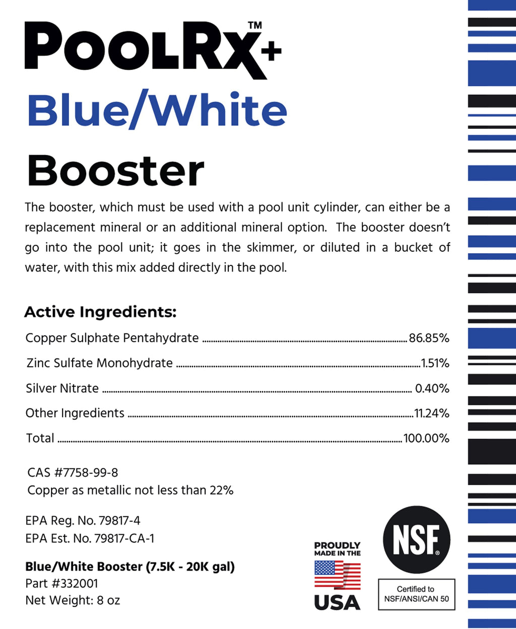 Pool RX 332004 4-Pack PoolRx+ Booster Blue Swimming Pool Algaecide, 4 Pack